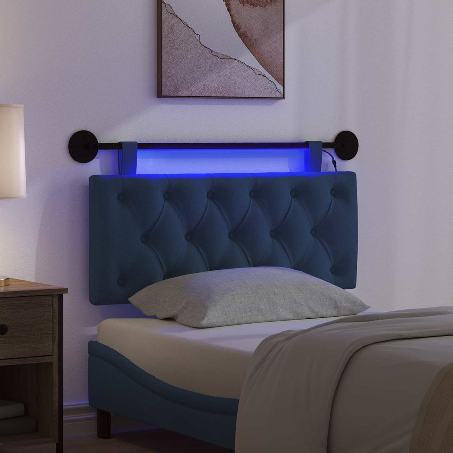 Hangend hoofdbord Met LED-verlichting Blauw Stof