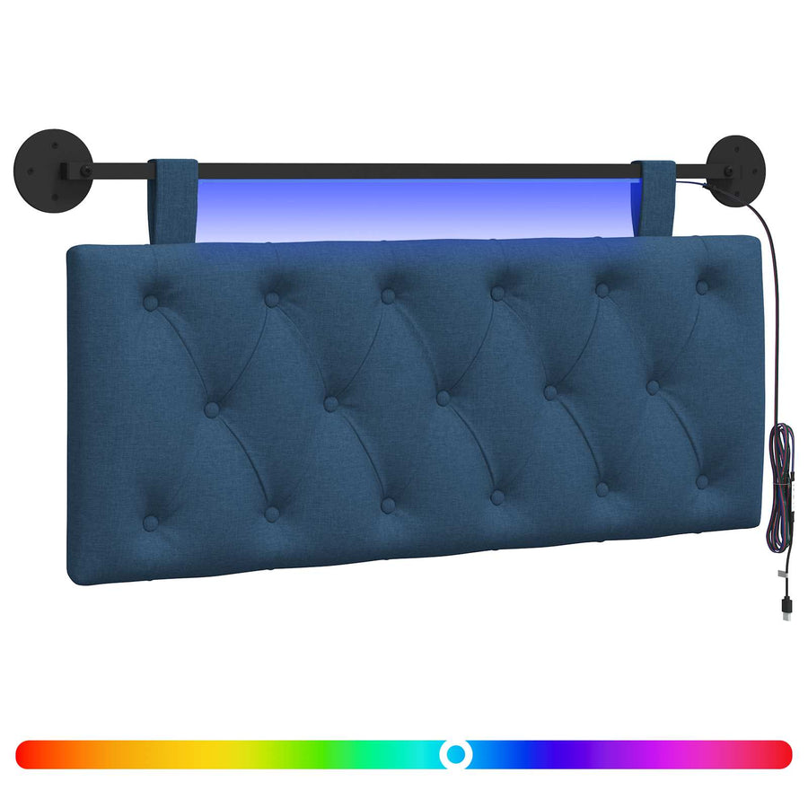 Hangend hoofdbord Met LED-verlichting Blauw Stof