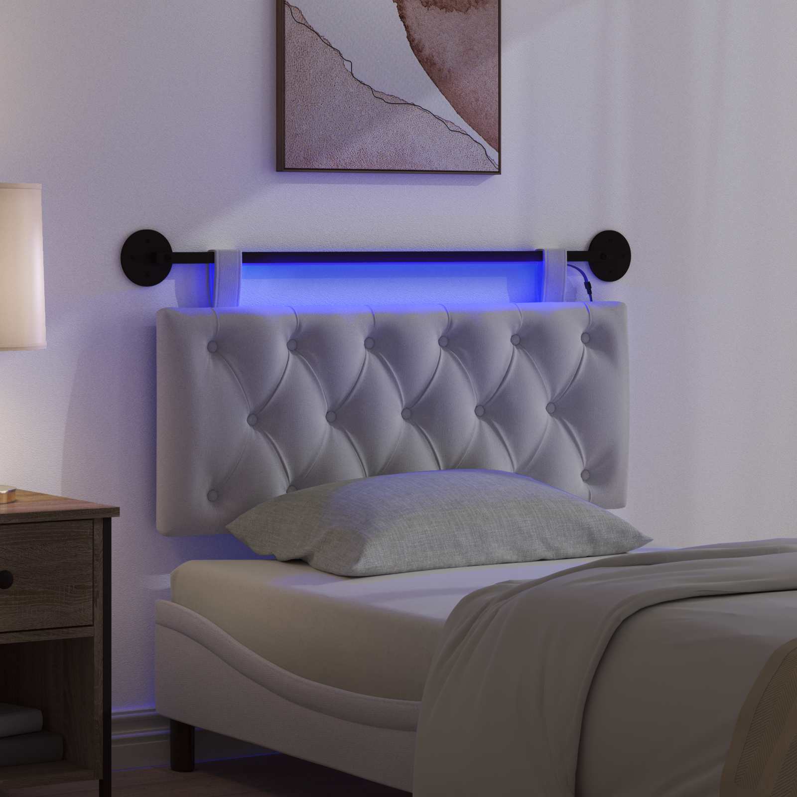 Hangend hoofdbord Met LED-verlichting Wit Stof