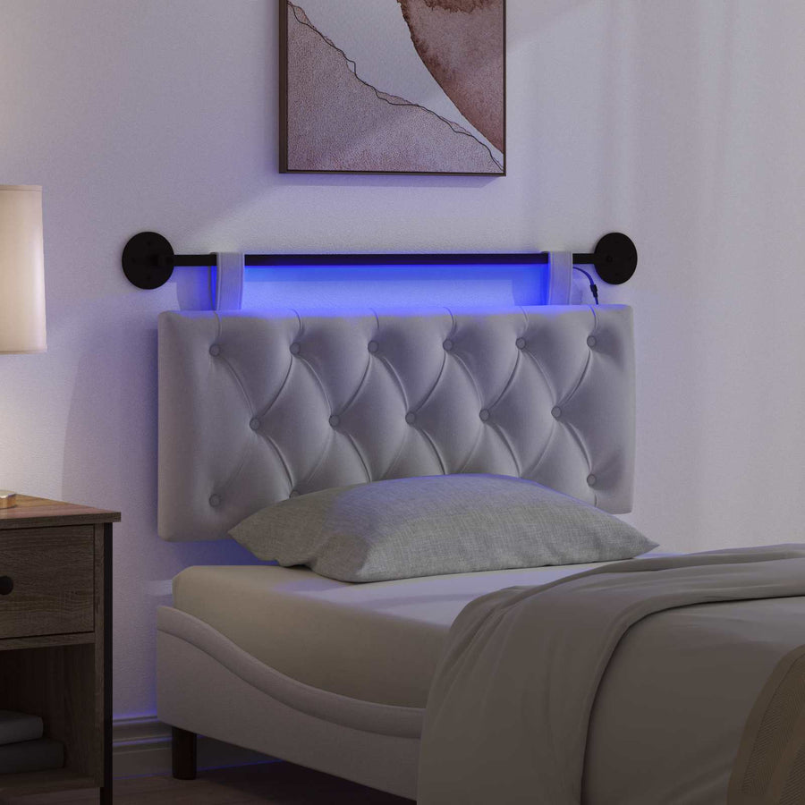 Hangend hoofdbord Met LED-verlichting Wit Stof
