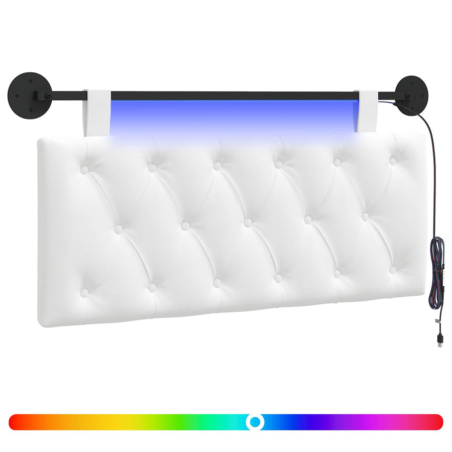 Hangend hoofdbord Met LED-verlichting Wit Stof