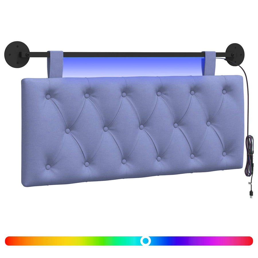 Hangend hoofdbord Met LED-verlichting Jeans Blauw Stof