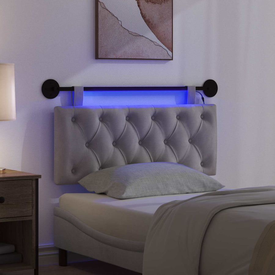 Hangend hoofdbord Met LED-verlichting Lichtgrijs Fluweel