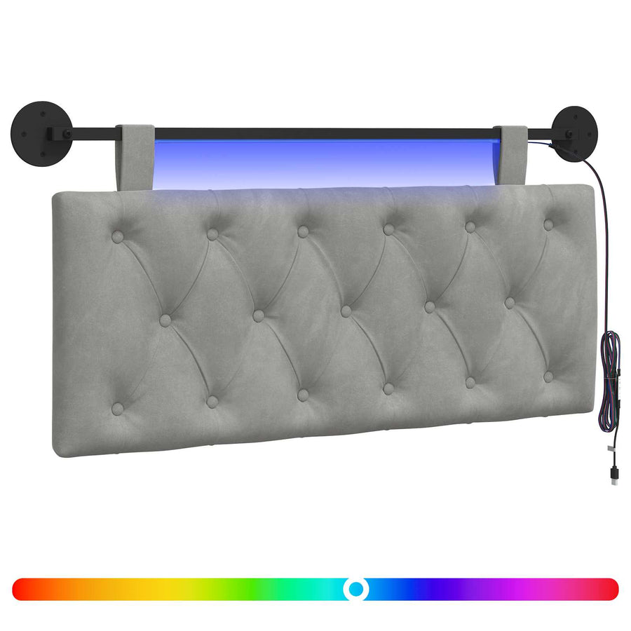 Hangend hoofdbord Met LED-verlichting Lichtgrijs Fluweel