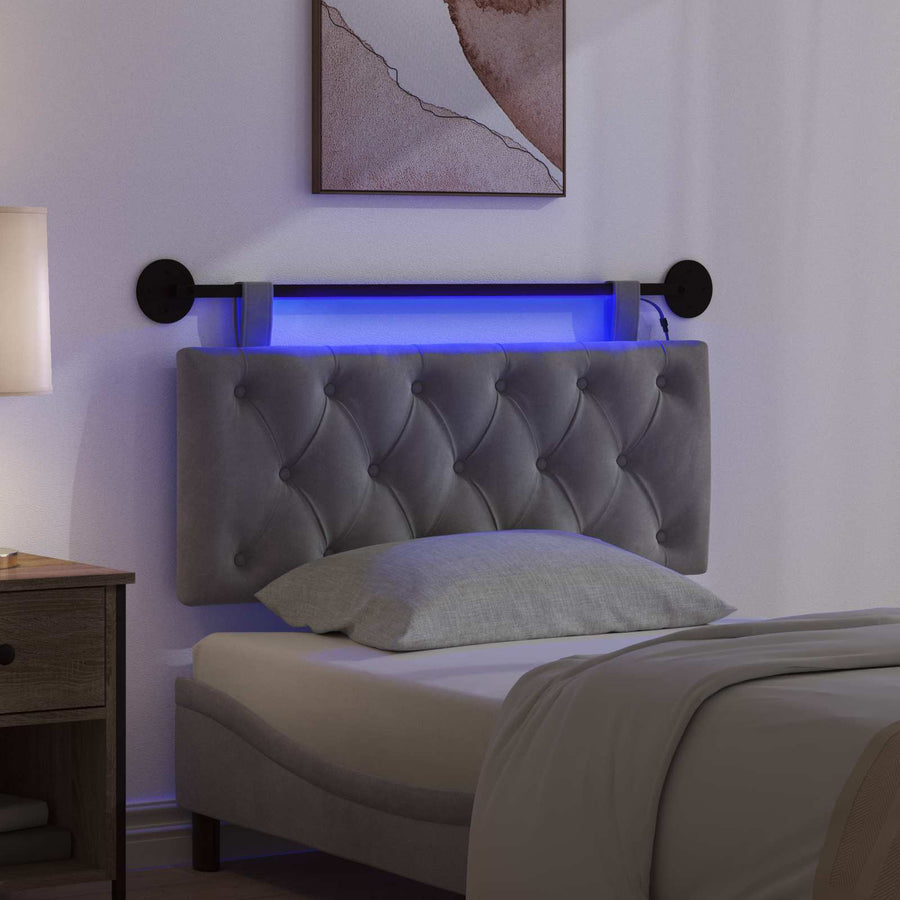 Hangend hoofdbord Met LED-verlichting Donkergrijs Fluweel