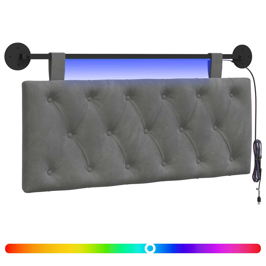 Hangend hoofdbord Met LED-verlichting Donkergrijs Fluweel