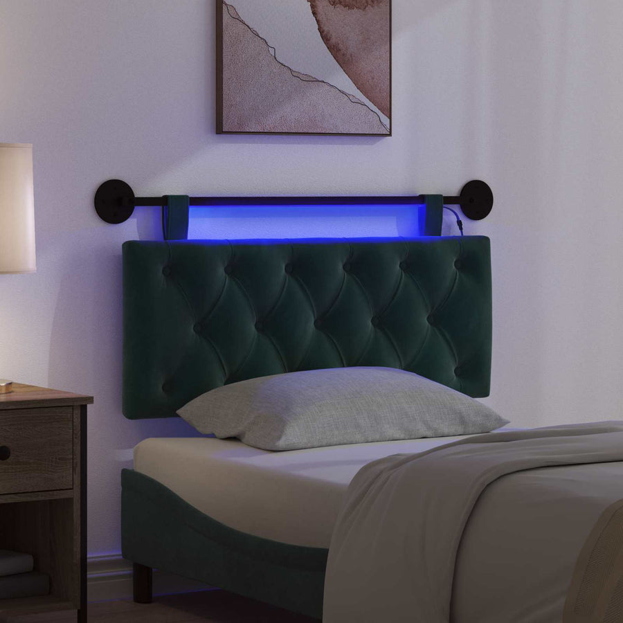 Hangend hoofdbord Met LED-verlichting Donkergroen Fluweel