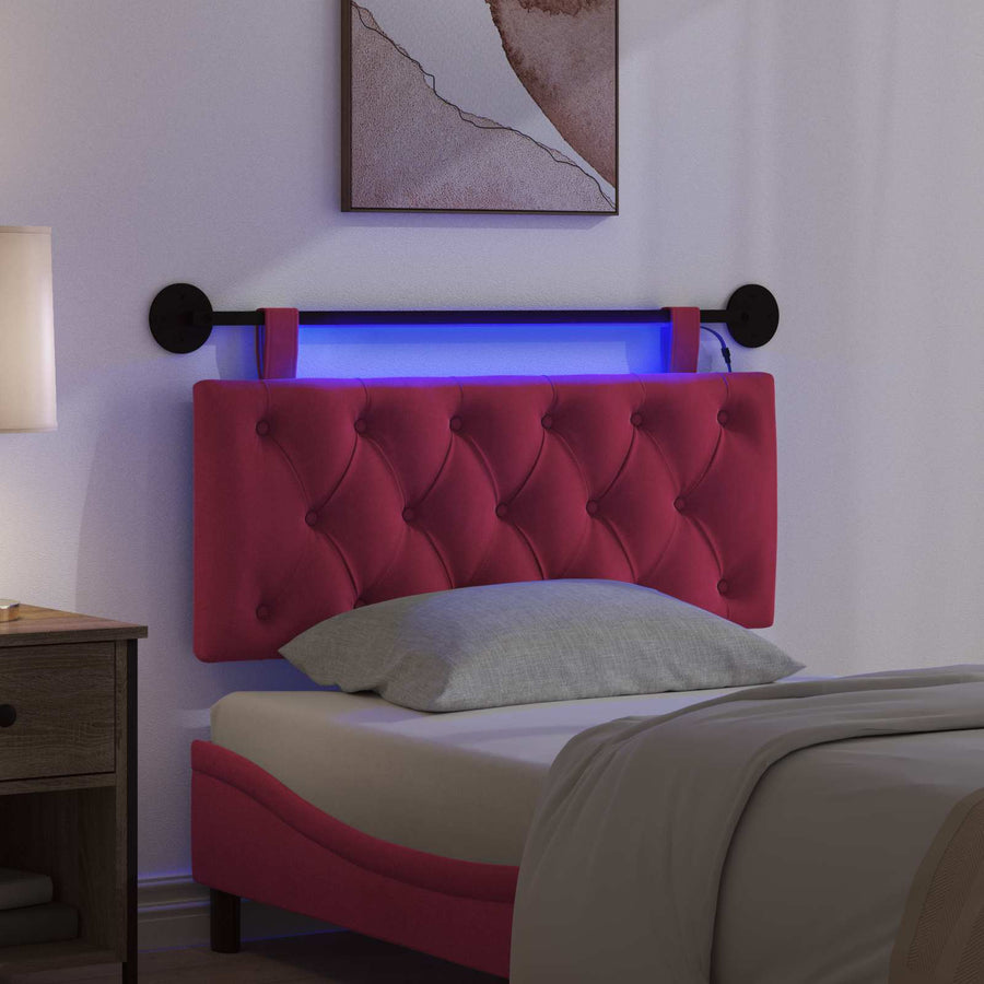 Hangend hoofdbord Met LED-verlichting Wijnrood Fluweel