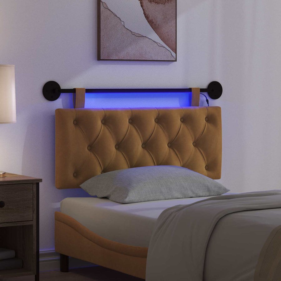 Hangend hoofdbord Met LED-verlichting Bruin Fluweel