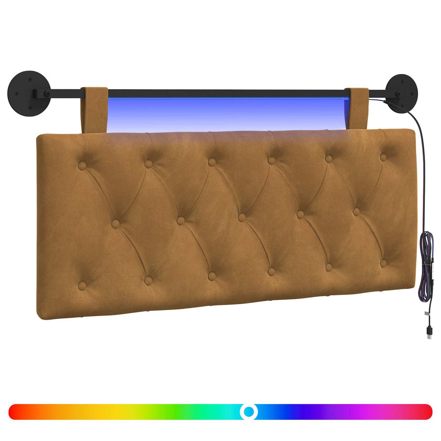Hangend hoofdbord Met LED-verlichting Bruin Fluweel