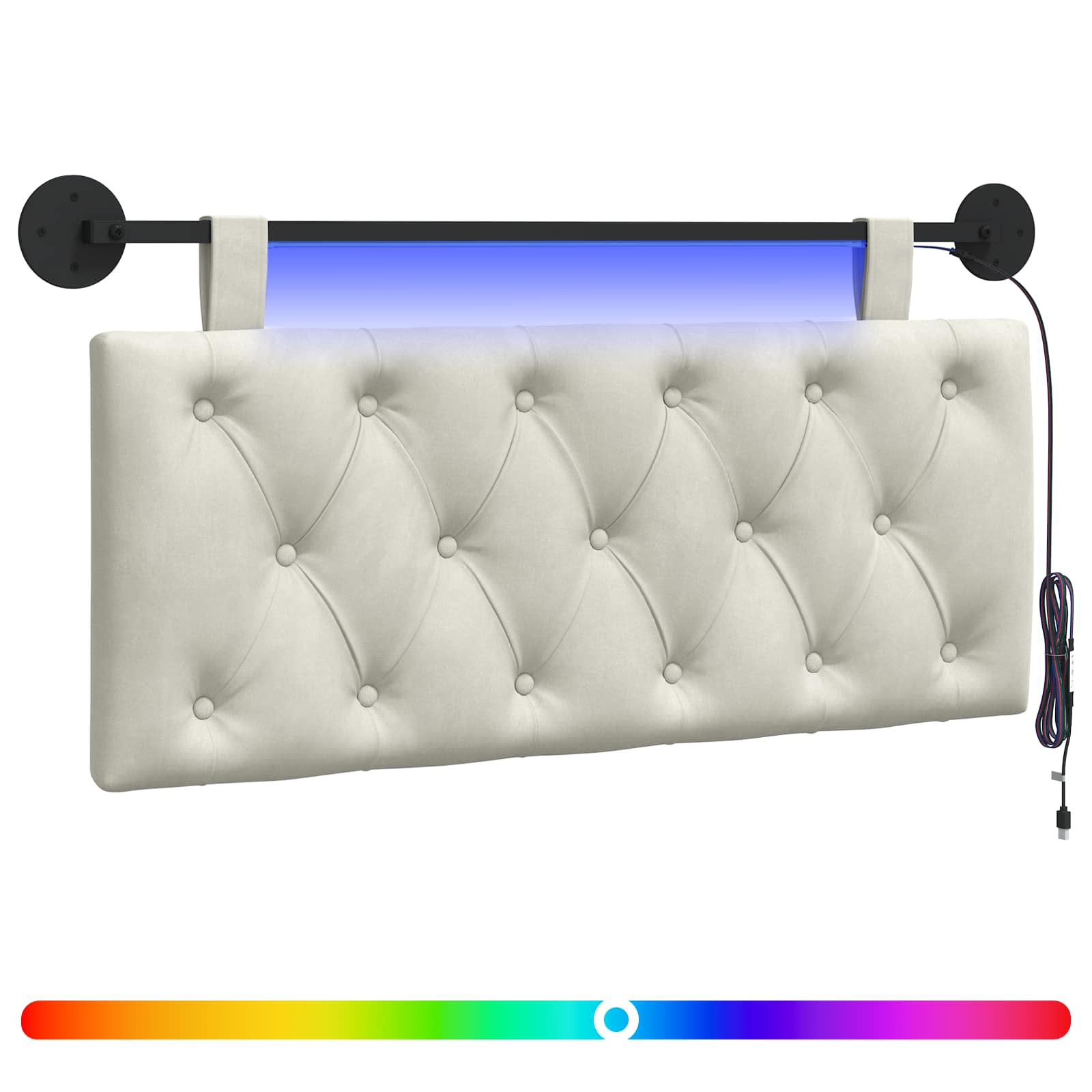 Hangend hoofdbord Met LED-verlichting Crèmekleurig Fluweel