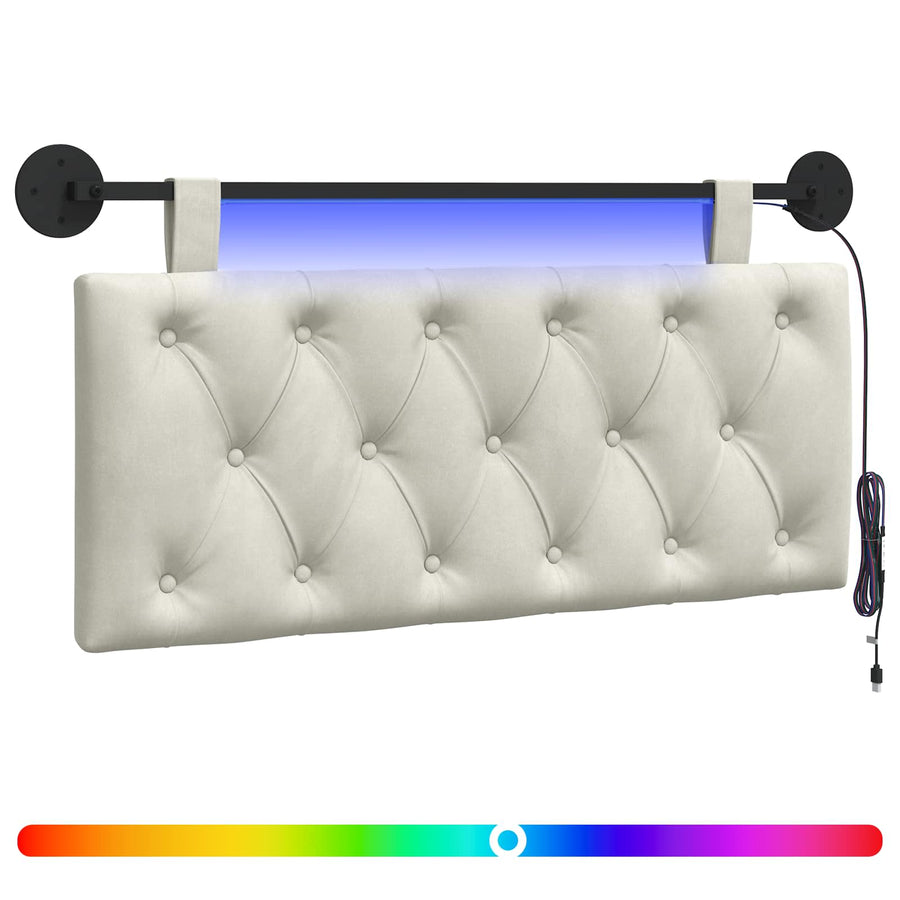 Hangend hoofdbord Met LED-verlichting Crèmekleurig Fluweel