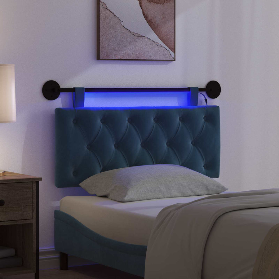 Hangend hoofdbord Met LED-verlichting Blauw Fluweel