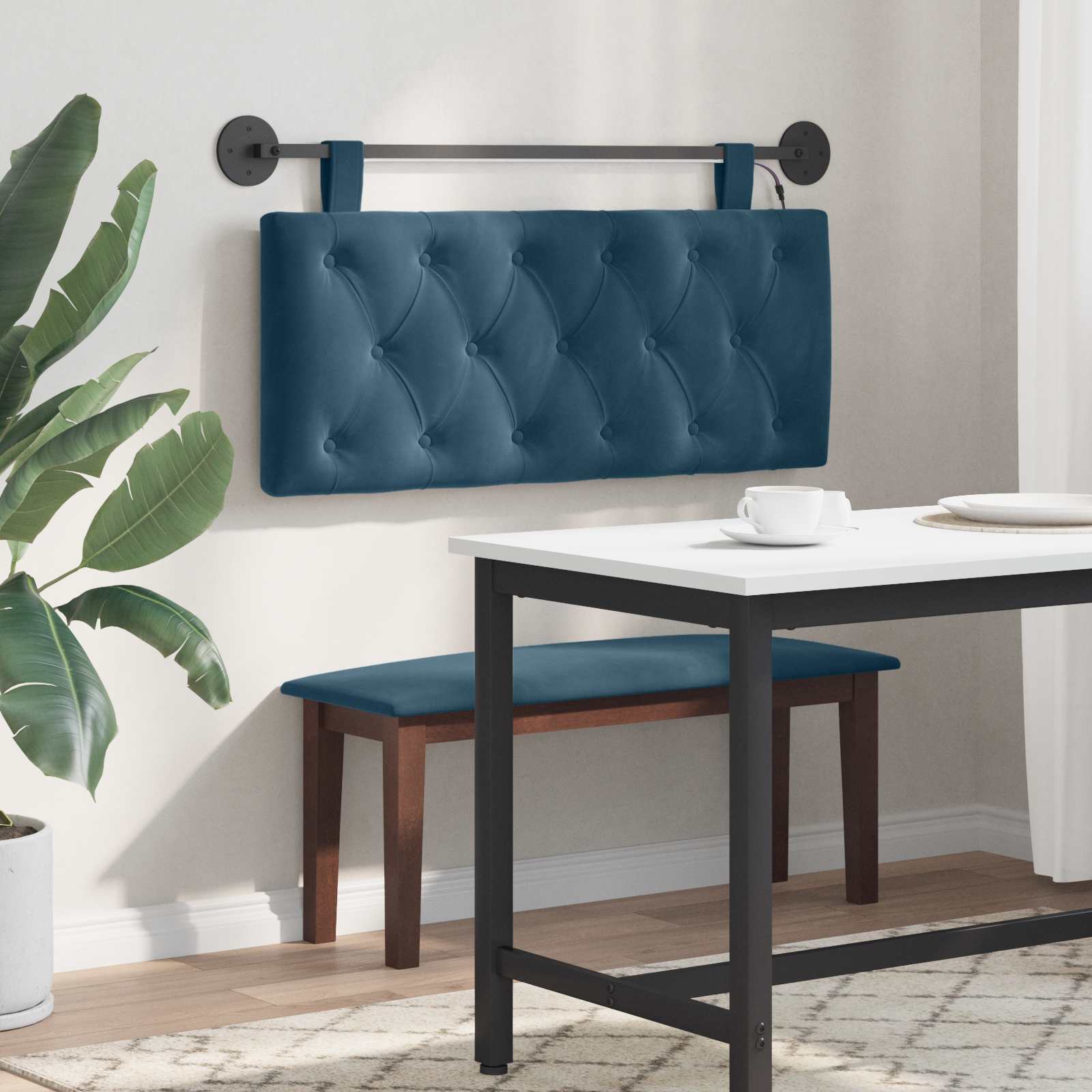 Hangend hoofdbord Met LED-verlichting Blauw Fluweel