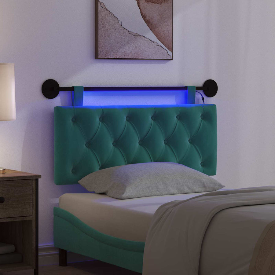 Hangend hoofdbord Met LED-verlichting Turquoise Fluweel