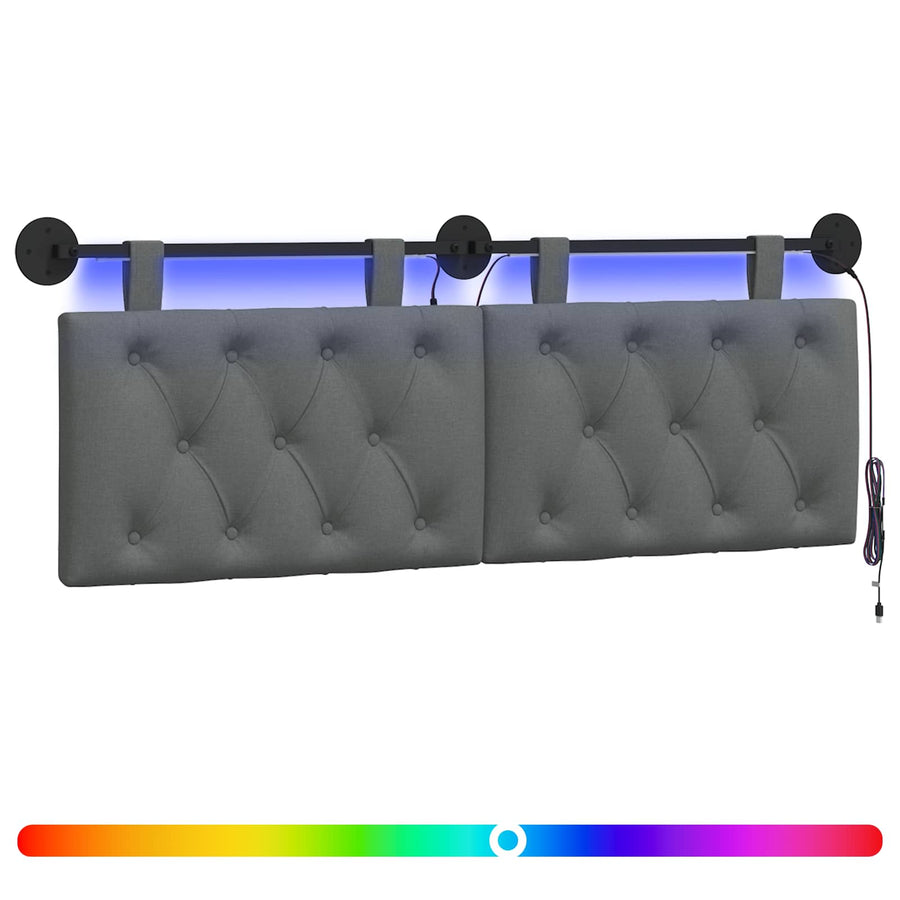 Hangend hoofdbord Met LED-verlichting Donkergrijs Stof