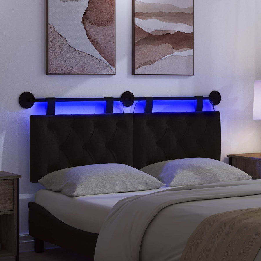 Hangend hoofdbord Met LED-verlichting Zwart Stof