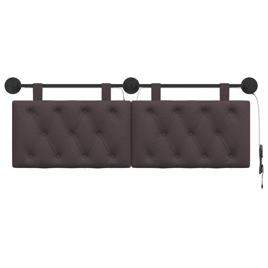 Hangend hoofdbord Met LED-verlichting Donkerbruin Stof