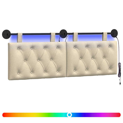 Hangend hoofdbord Met LED-verlichting Crèmekleurig Stof