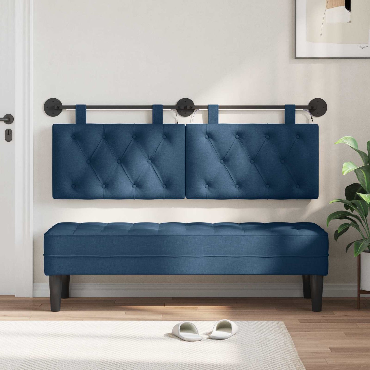 Hangend hoofdbord Met LED-verlichting Blauw Stof