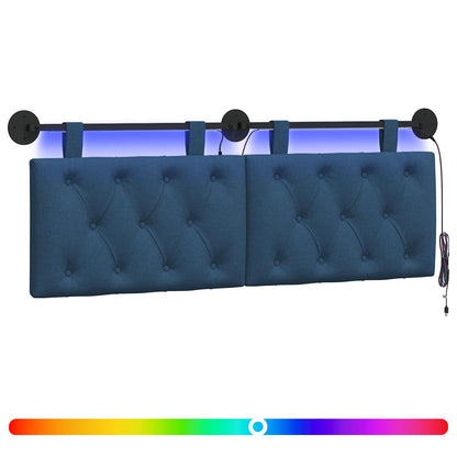 Hangend hoofdbord Met LED-verlichting Blauw Stof