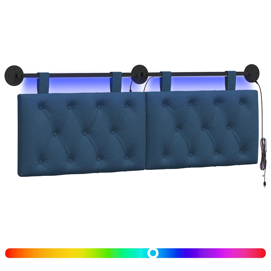 Hangend hoofdbord Met LED-verlichting Blauw Stof