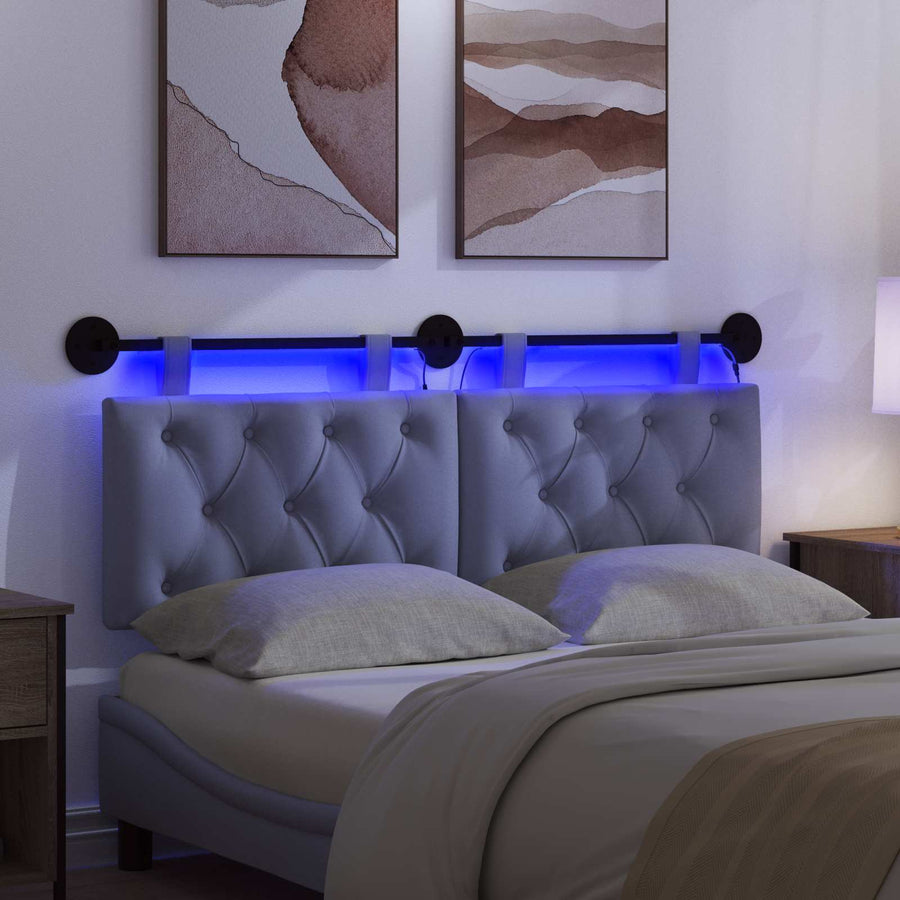 Hangend hoofdbord Met LED-verlichting Jeans Blauw Stof