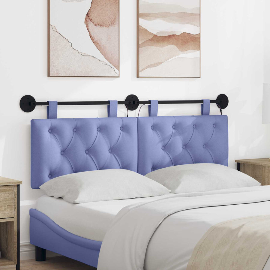 Hangend hoofdbord Met LED-verlichting Jeans Blauw Stof