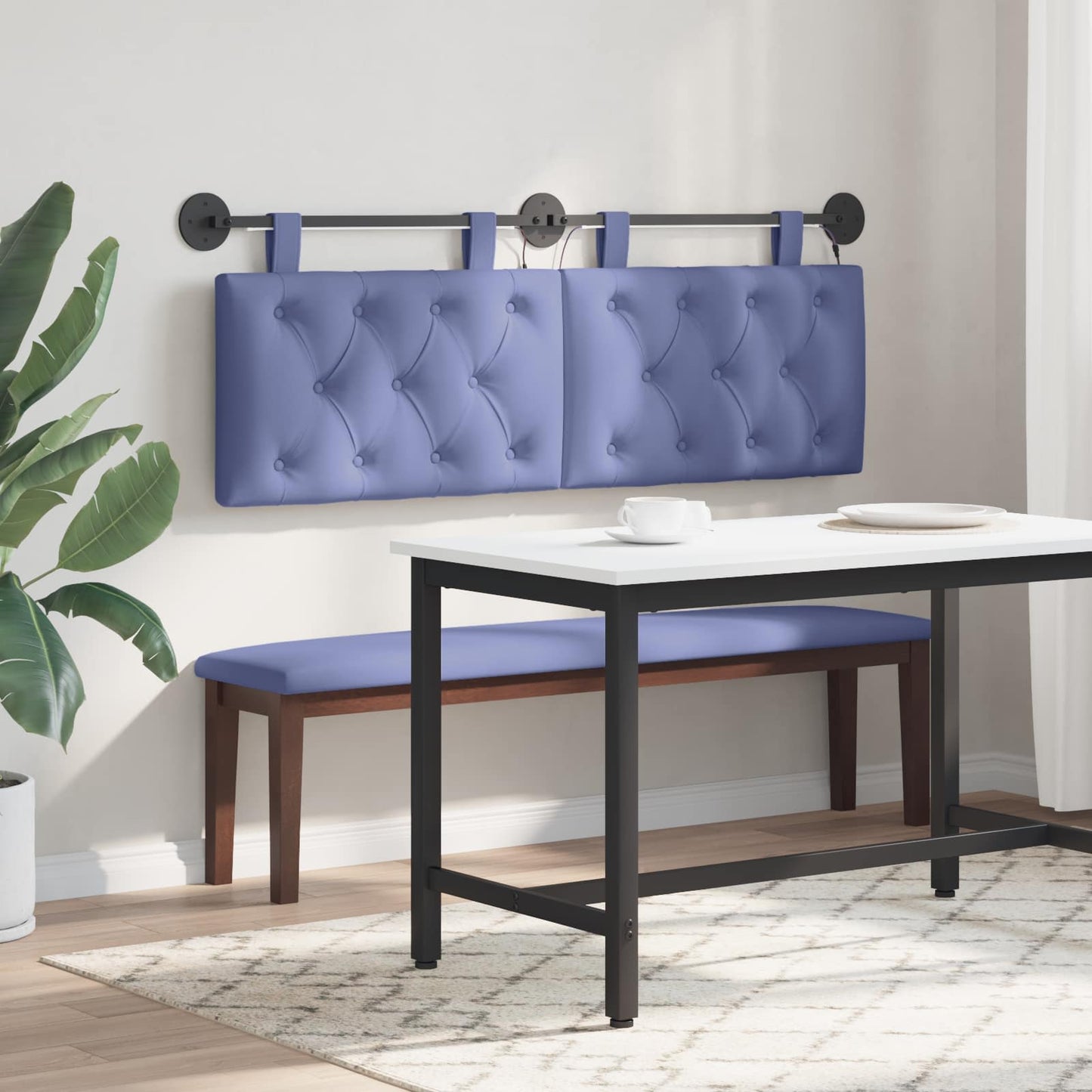 Hangend hoofdbord Met LED-verlichting Jeans Blauw Stof