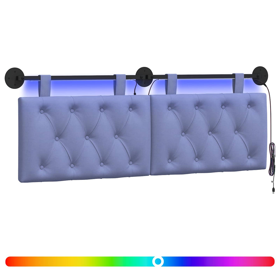 Hangend hoofdbord Met LED-verlichting Jeans Blauw Stof