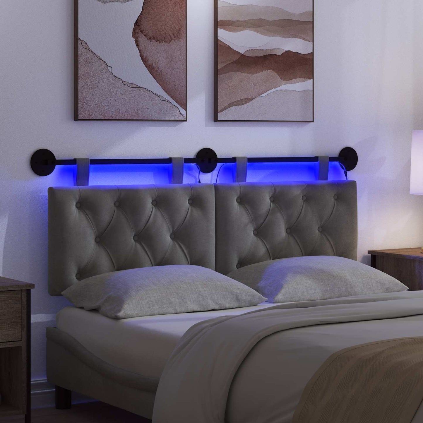 Hangend hoofdbord Met LED-verlichting Donkergrijs Fluweel