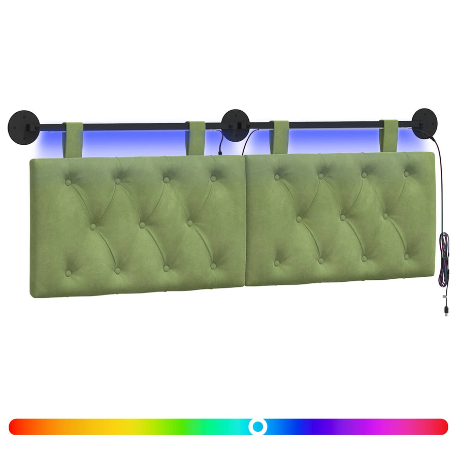 Hangend hoofdbord Met LED-verlichting Lichtgroen Fluweel