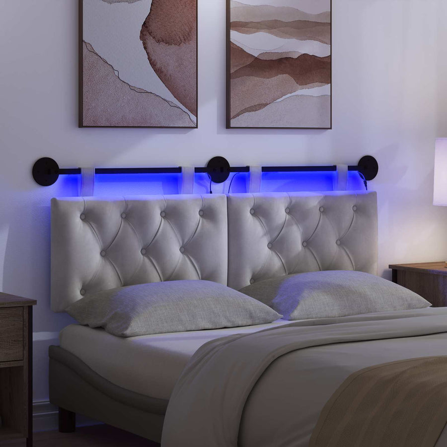 Hangend hoofdbord Met LED-verlichting Crèmekleurig Fluweel