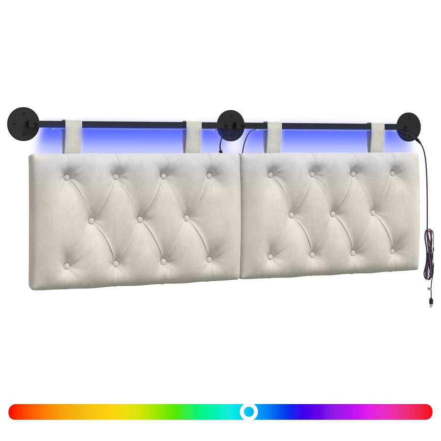 Hangend hoofdbord Met LED-verlichting Crèmekleurig Fluweel