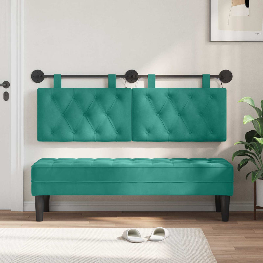 Hangend hoofdbord Met LED-verlichting Turquoise Fluweel