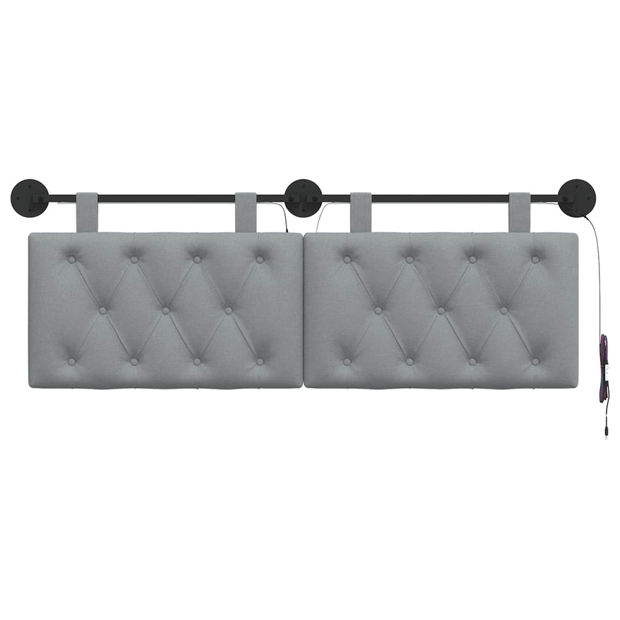 Hangend hoofdbord Met LED-verlichting Lichtgrijs Stof