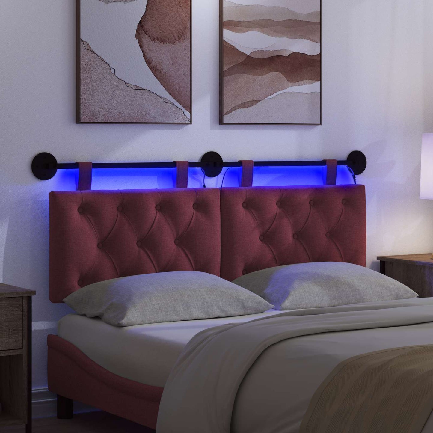 Hangend hoofdbord Met LED-verlichting Wijnrood Stof