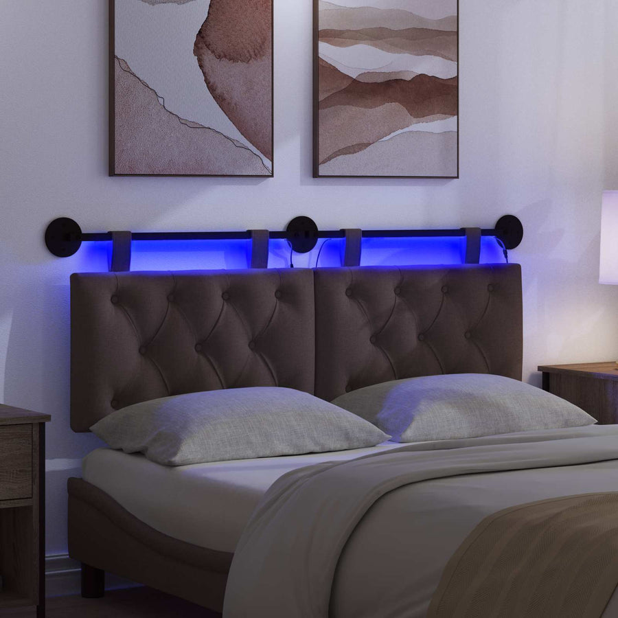 Hangend hoofdbord Met LED-verlichting Donkerbruin Stof