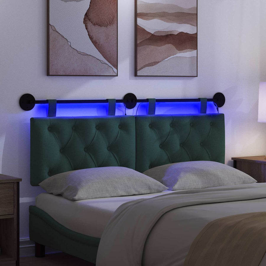 Hangend hoofdbord Met LED-verlichting Donkergroen Stof