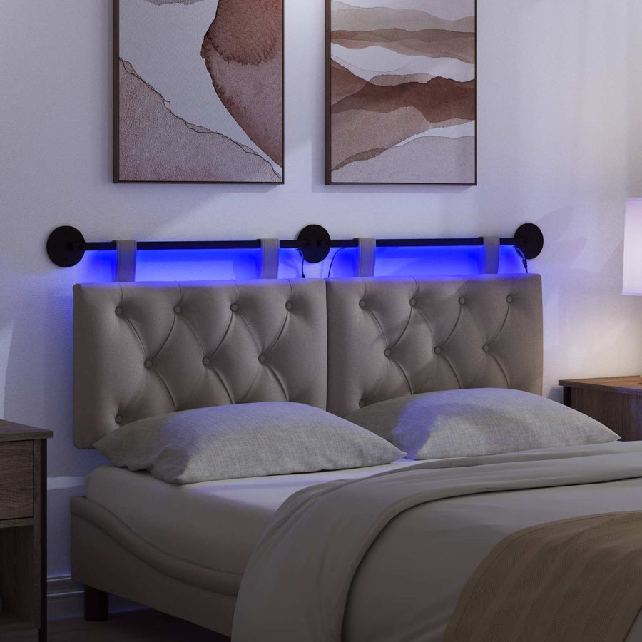 Hangend hoofdbord Met LED-verlichting Taupe Stof