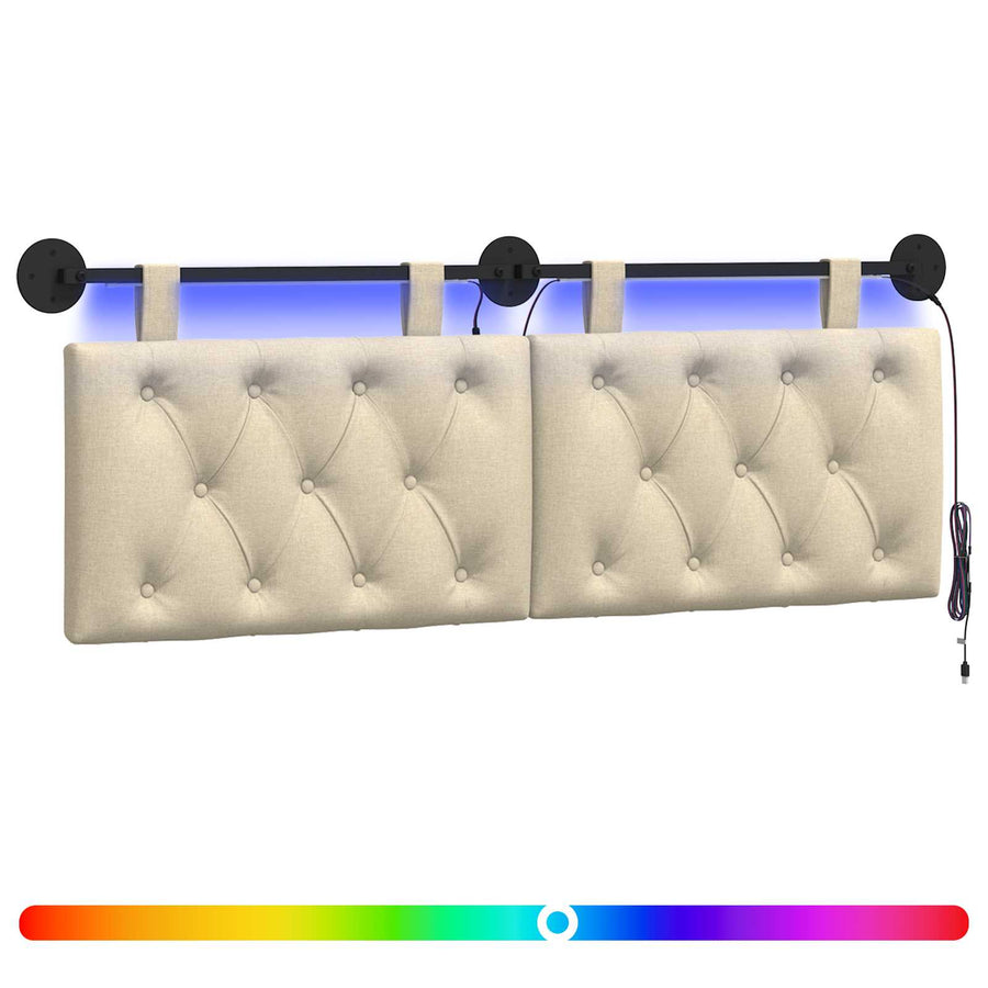 Hangend hoofdbord Met LED-verlichting Crèmekleurig Stof