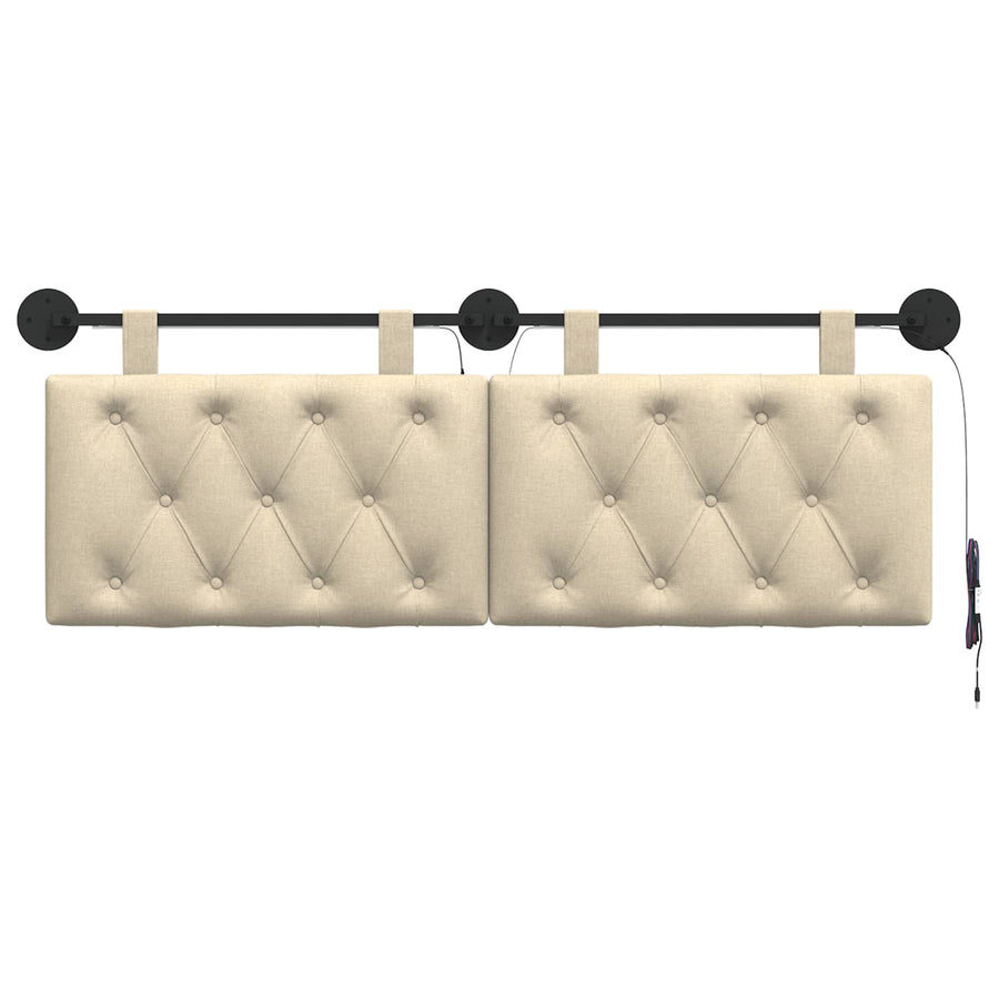 Hangend hoofdbord Met LED-verlichting Crèmekleurig Stof