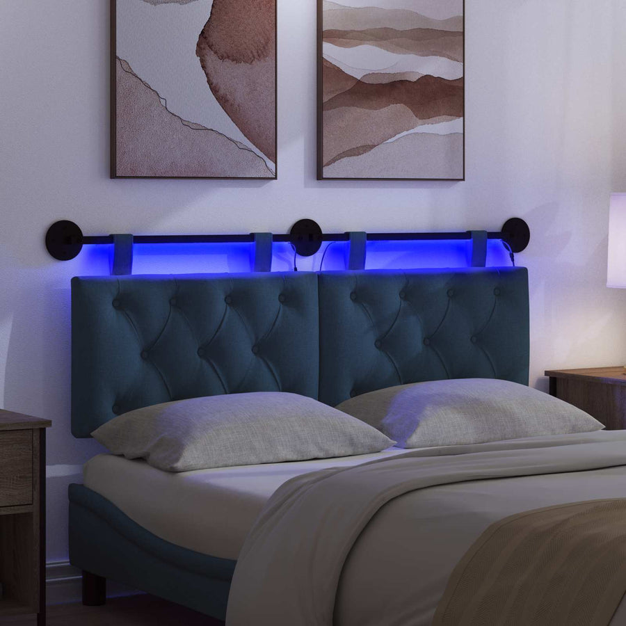 Hangend hoofdbord Met LED-verlichting Blauw Stof
