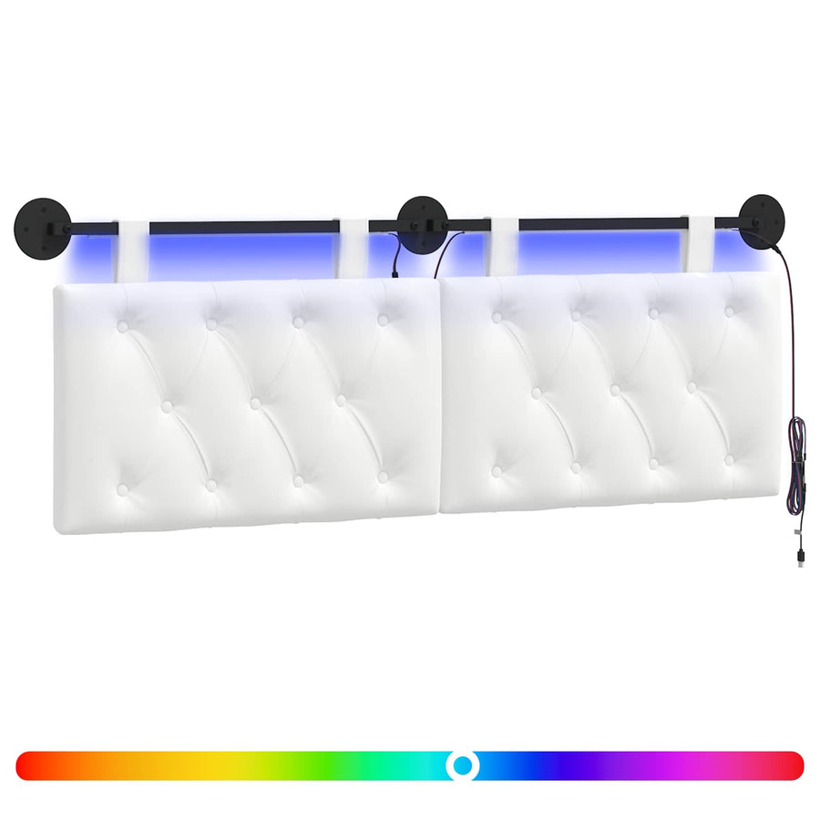 Hangend hoofdbord Met LED-verlichting Wit Stof