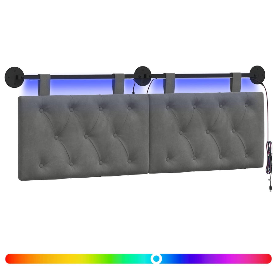 Hangend hoofdbord Met LED-verlichting Donkergrijs Fluweel