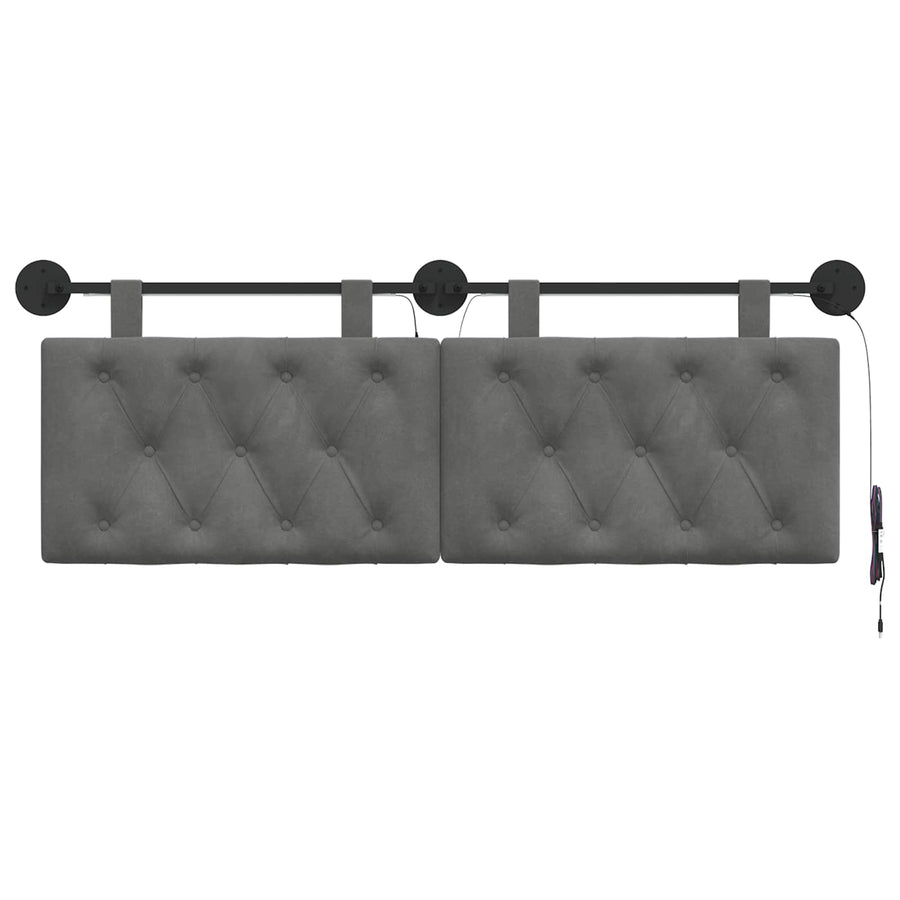 Hangend hoofdbord Met LED-verlichting Donkergrijs Fluweel