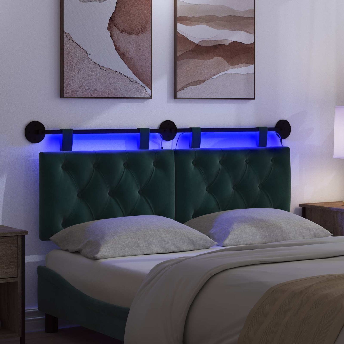 Hangend hoofdbord Met LED-verlichting Donkergroen Fluweel