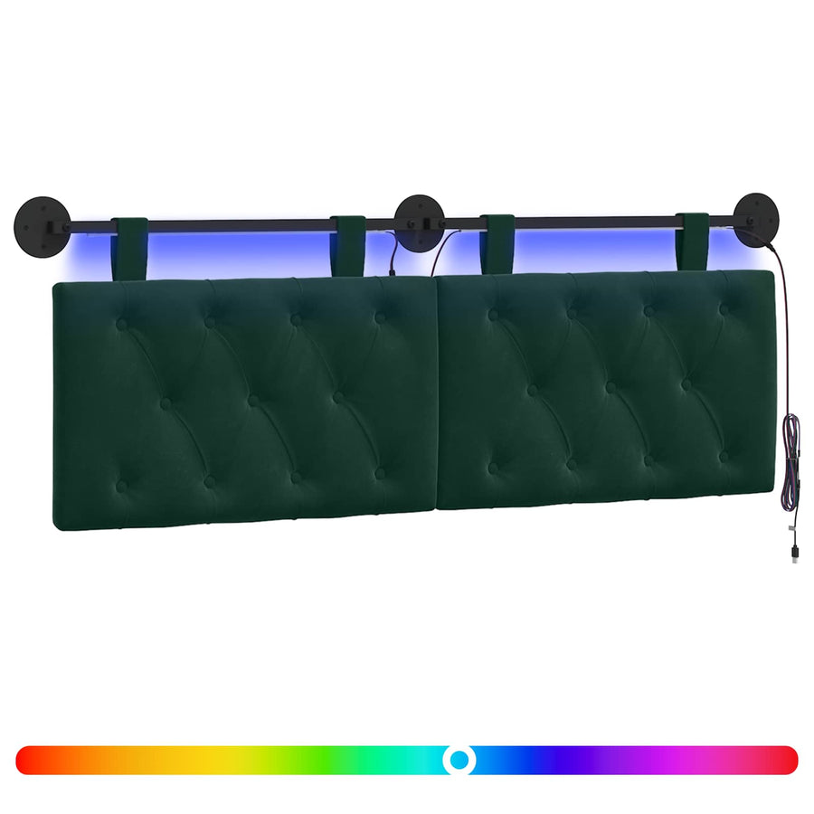 Hangend hoofdbord Met LED-verlichting Donkergroen Fluweel