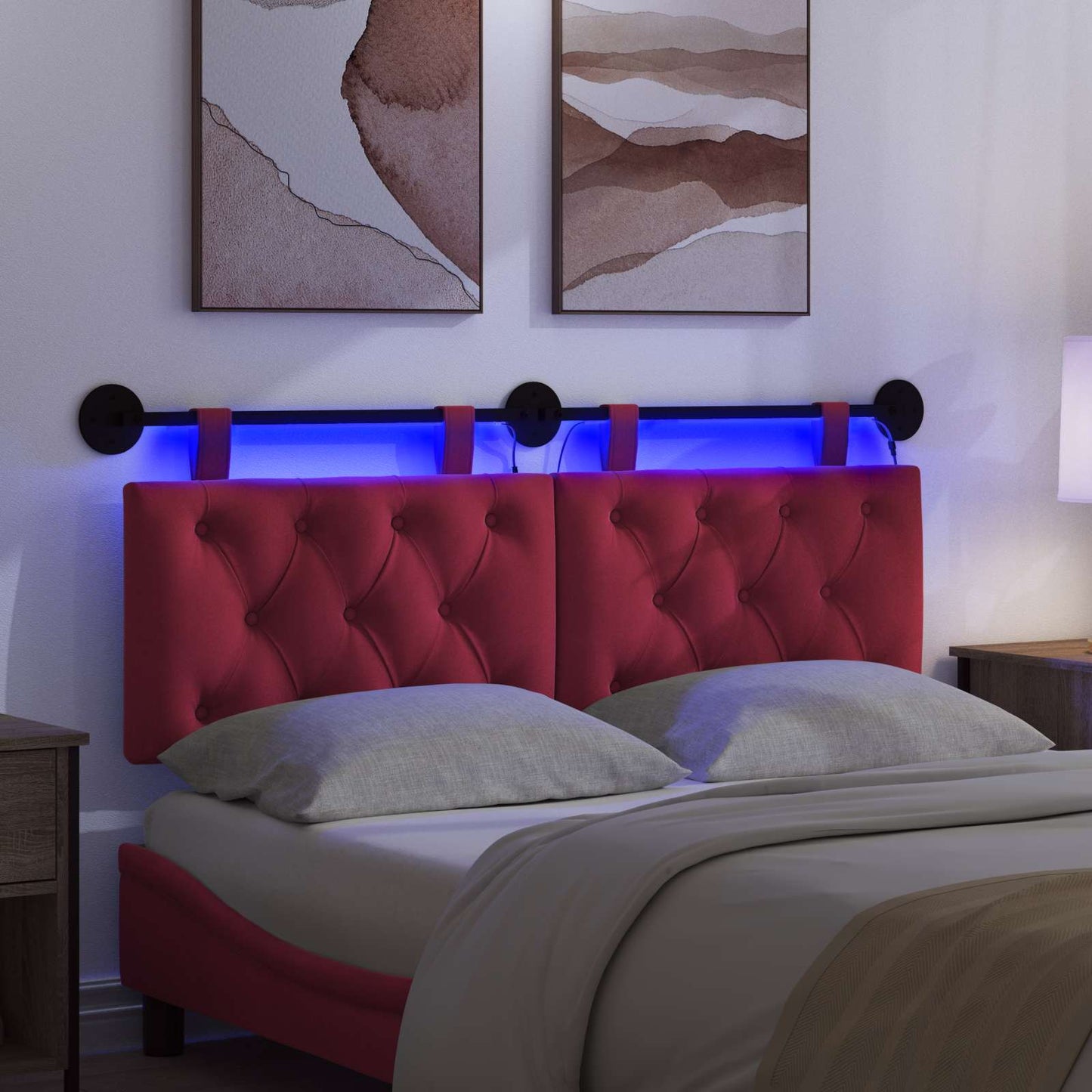 Hangend hoofdbord Met LED-verlichting Wijnrood Fluweel