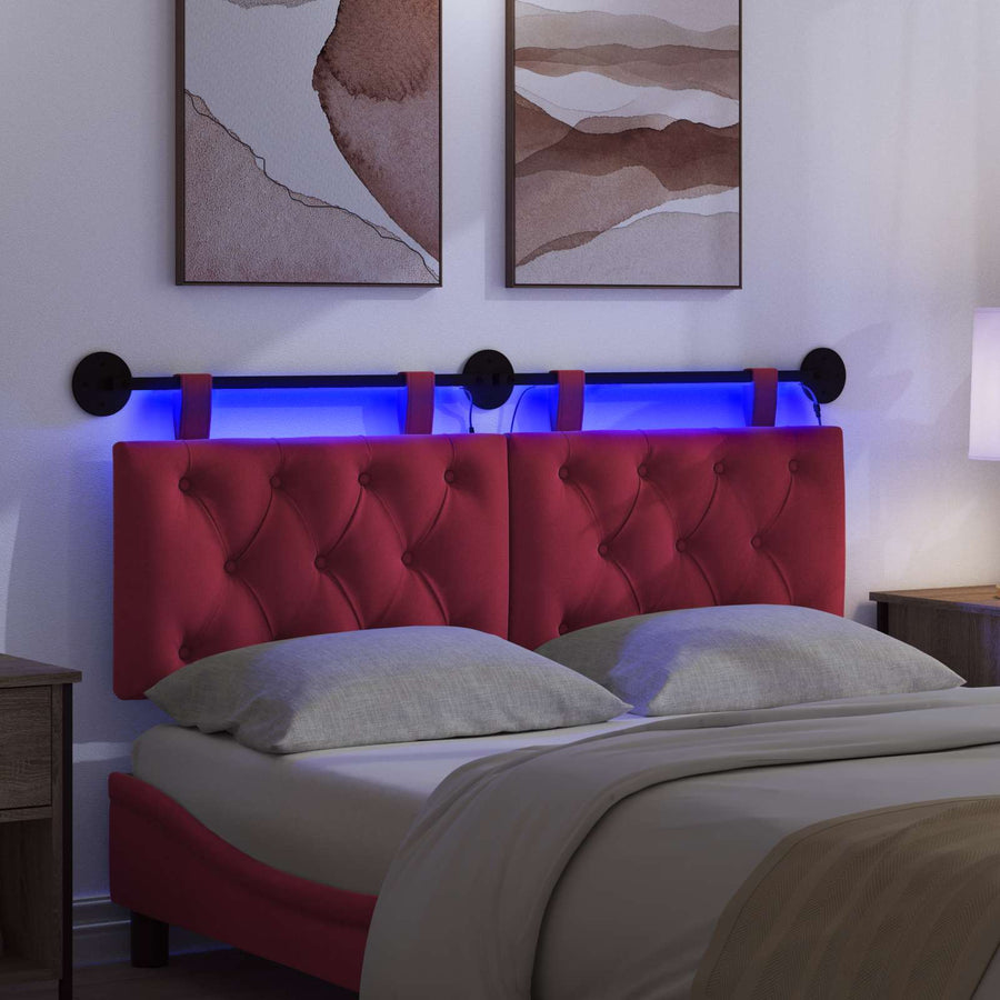 Hangend hoofdbord Met LED-verlichting Wijnrood Fluweel